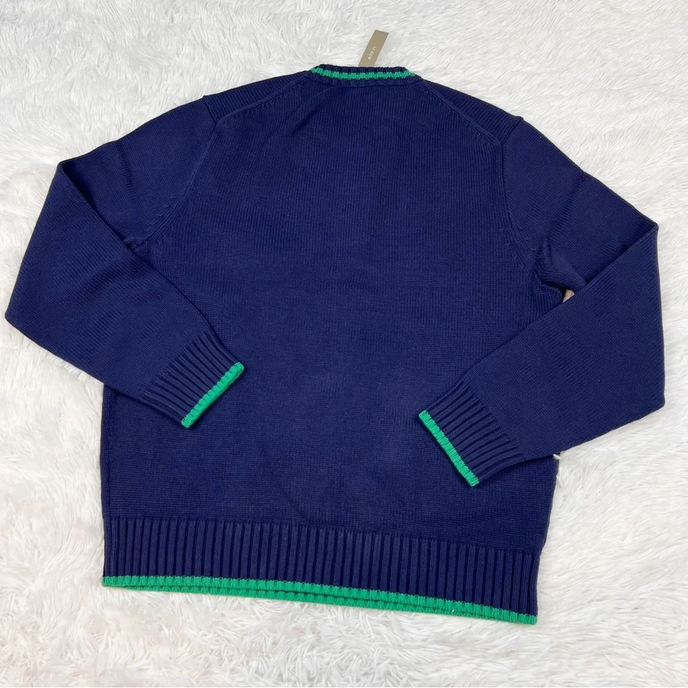 J Crew long sleeve Heritage cotton tipped pullover sweater crew neck navy blue‎